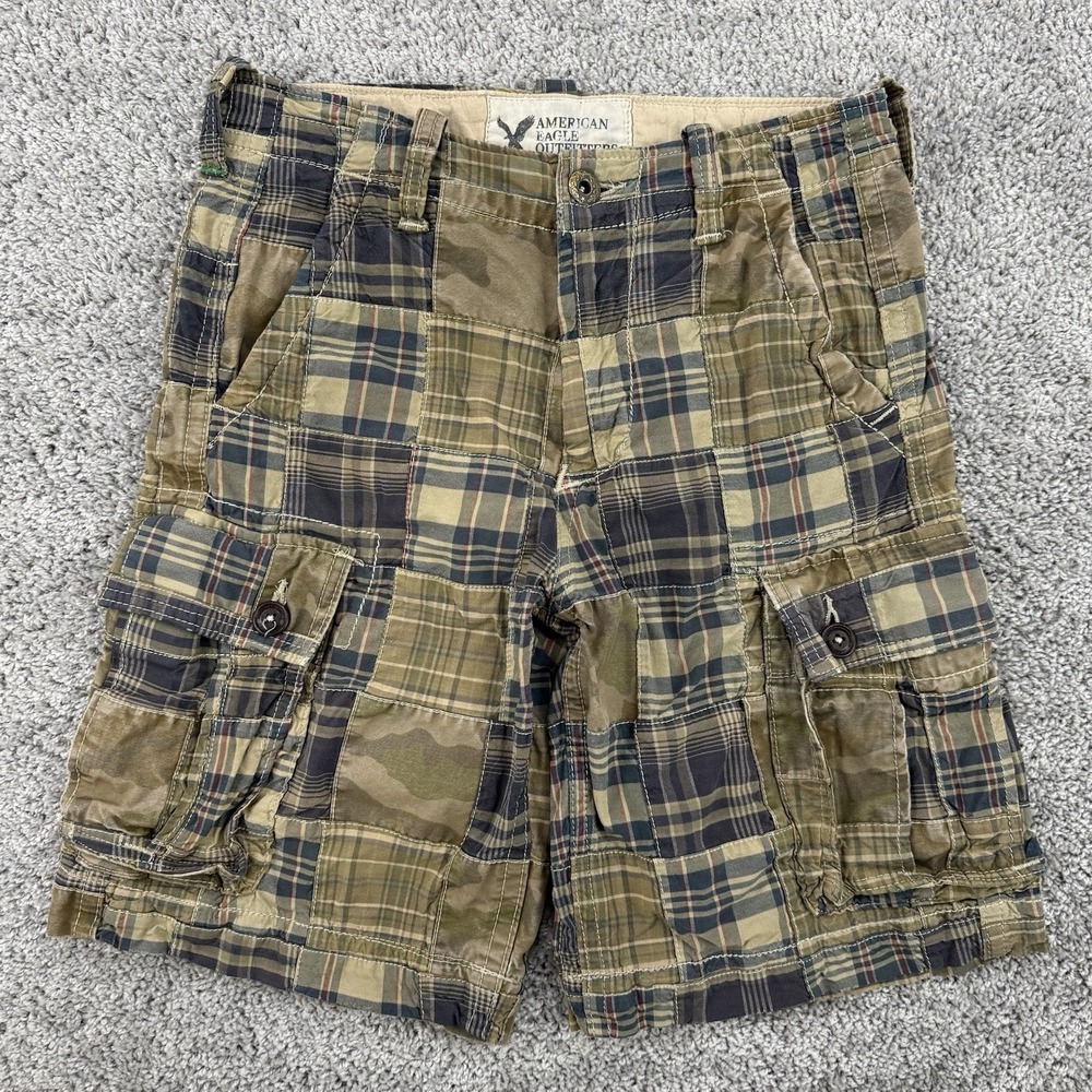 VTG Y2K American Eagle Cargo Shorts Mens 28 Patchwork Camo Military Heavy Cotton